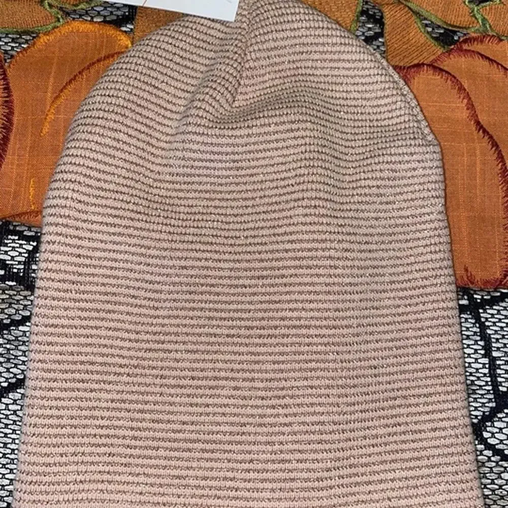 Sole Society Rose Pink Metallic Stripe Knit Beanie Hat | One Size | NWT